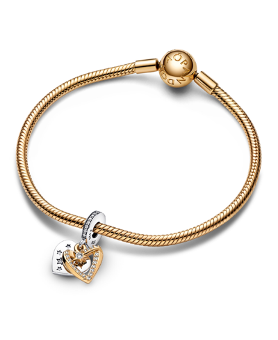 Pandora Cubic Zirconia Shooting Star Hearts Double Dangle Charm In Clear