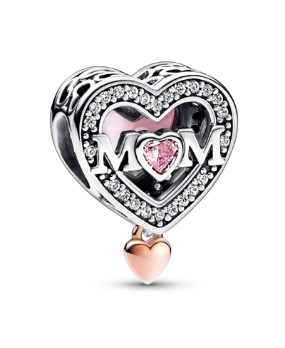 Shop Pandora Cubic Zirconia Two-tone Openwork Mom Heart Charm In Pink