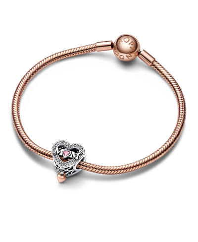 Pandora Cubic Zirconia Two-tone Openwork Mom Heart Charm In Pink