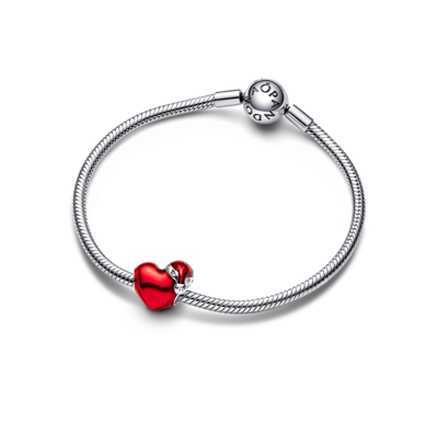 Pandora Cubic Zirconia Metallic Christmas Heart Charm In Red