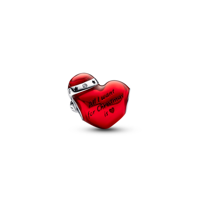 Pandora Cubic Zirconia Metallic Christmas Heart Charm In Red