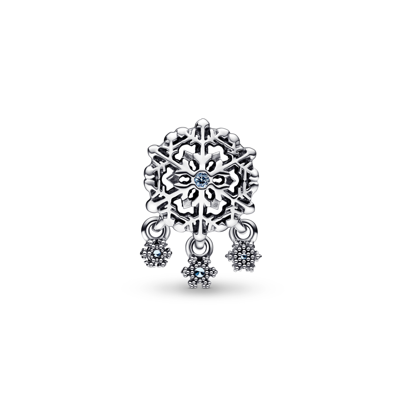 Pandora Crystal Stone Icy Snowflake Drop Charm In Blue