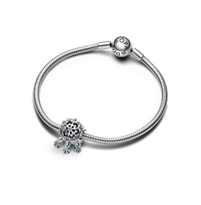 Pandora Crystal Stone Icy Snowflake Drop Charm In Blue