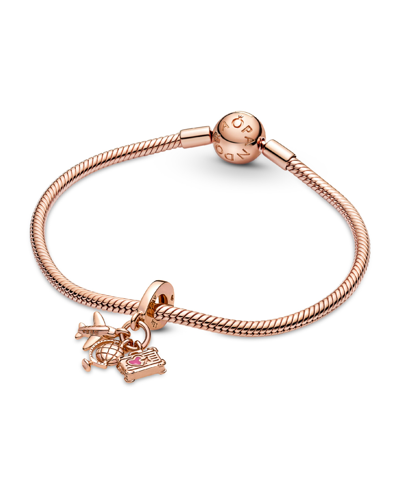 Pandora Pink Dangle Charm Airplane, Globe Suitcase Triple Pink Dangle Charm In Pink