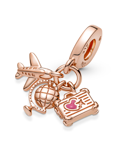 Pandora Pink Dangle Charm Airplane, Globe Suitcase Triple Pink Dangle Charm In Pink
