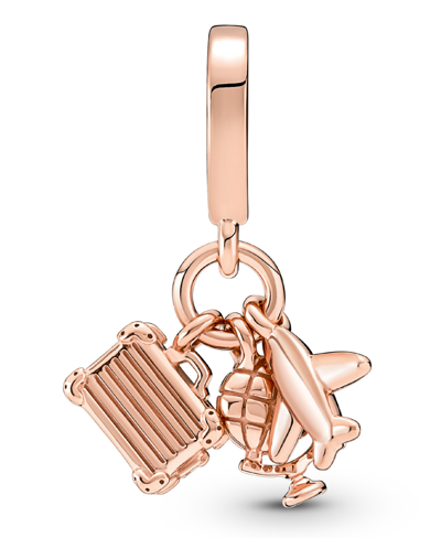 Pandora Pink Dangle Charm Airplane, Globe Suitcase Triple Pink Dangle Charm In Pink