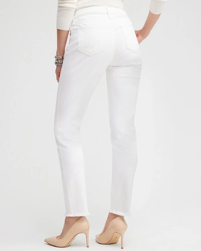 Chico's No Stain Girlfriend Fray Hem Ankle Jeans In White