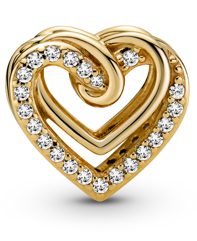 Pandora 14k Gold Plated Sparkling Entwined Hearts Charm In Clear