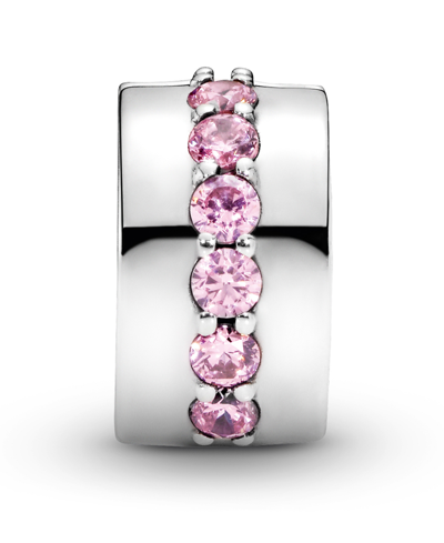 Pandora Cubic Zirconia Pink Sparkling Row Clip Charm In Pink