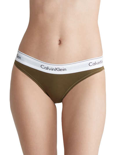 Shop Calvin Klein Women's Modern Cotton Bikini Briefs In Dark Olive