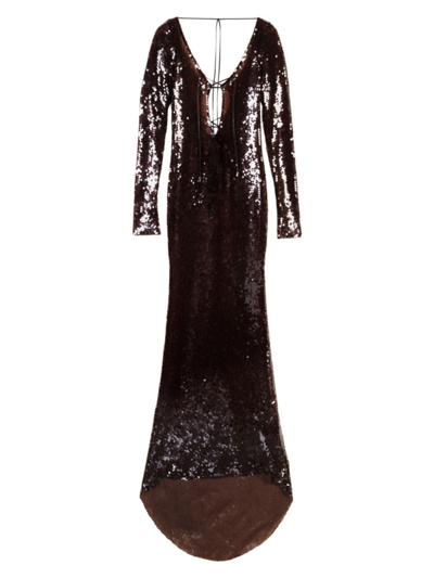Shop 16arlington Women's Wake Solarium Sequined Lace-up Gown In Bitter Chocolate
