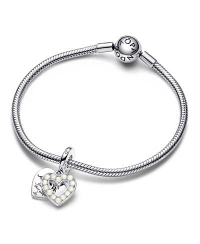 Pandora Mixed Stone Pearlescent White Heart Double Dangle Charm In White