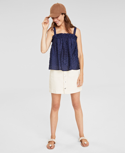 Shop On 34th Women's Shirred Tonal-stripe Camisole Top, Created For Macy's In Intrepid Blue