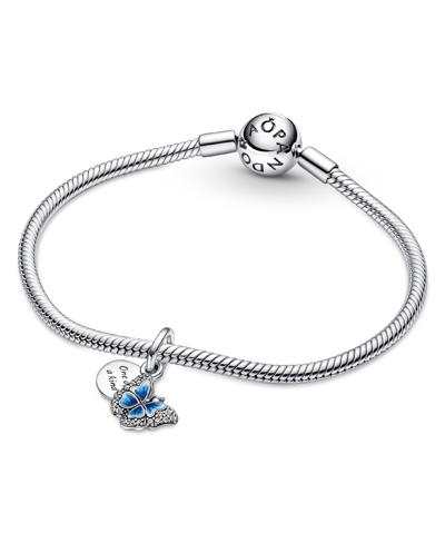 Pandora Cubic Zirconia Blue Butterfly Quote Double Dangle Charm In Blue