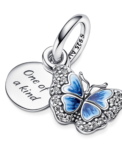 Pandora Cubic Zirconia Blue Butterfly Quote Double Dangle Charm In Blue