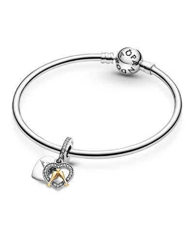 Pandora Cubic Zirconia Two-tone Happy Anniversary Dangle Charm In Clear