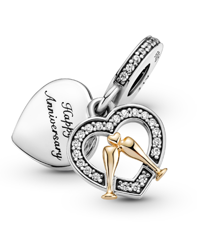 Pandora Cubic Zirconia Two-tone Happy Anniversary Dangle Charm In Clear