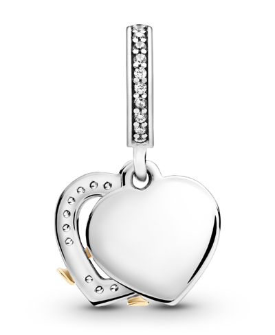 Pandora Cubic Zirconia Two-tone Happy Anniversary Dangle Charm In Clear