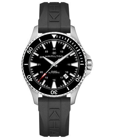 Shop Hamilton Men's Swiss Automatic Khaki Navy Scuba Black Rubber Strap Watch 40mm In No Color