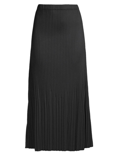 Shop Misook Women's Pleated Crepe De Chine Maxi Skirt In Black