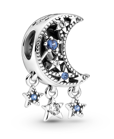 Pandora Moments Sterling Silver Star And Crescent Moon Charm In Multicolor