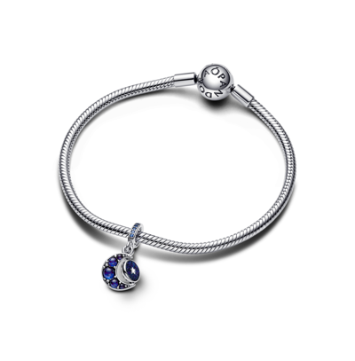 Pandora Cubic Zirconia Moon Spinning Dangle Charm In Blue