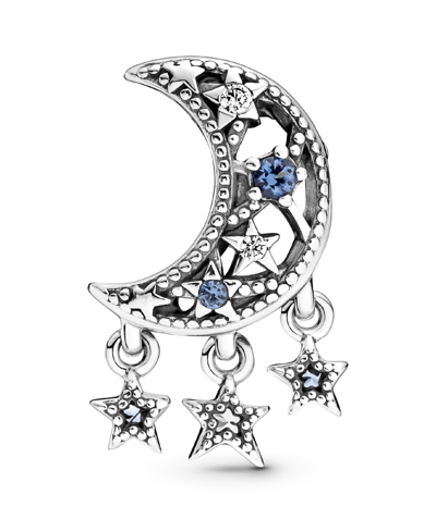 Pandora Moments Sterling Silver Star And Crescent Moon Charm In Multicolor