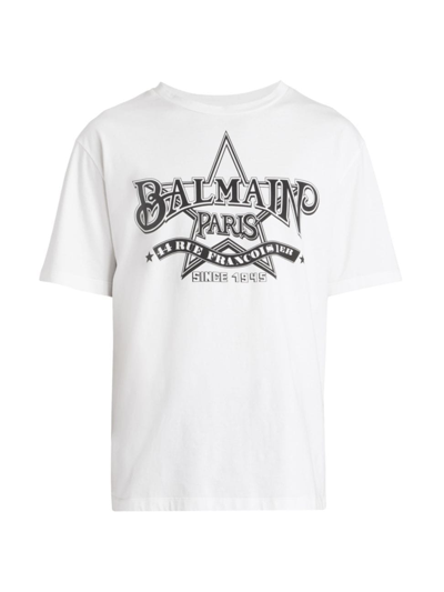 Shop Balmain Men's Star Logo T-shirt In Black White
