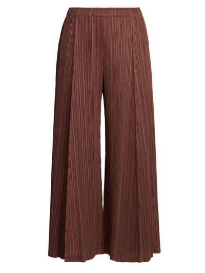Shop Issey Miyake Women's Pleated Wide-leg Pants In Dark Brown