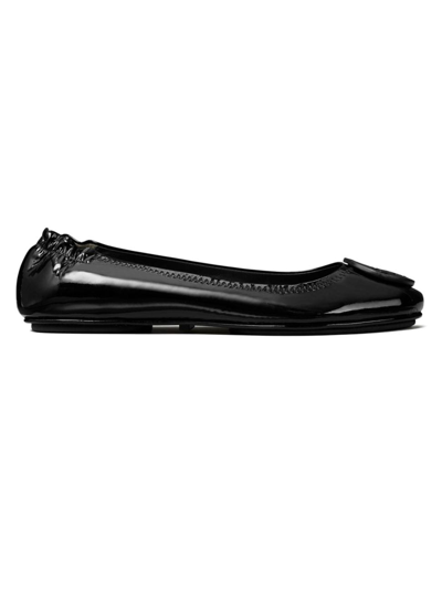 Shop Tory Burch Women's Minnie Patent-leather Travel Ballet Flats In Perfect Black