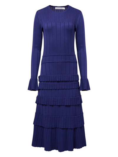 Shop Rachel Parcell Women's Ribbed Long-sleeve Midi-dress In Dark Blue