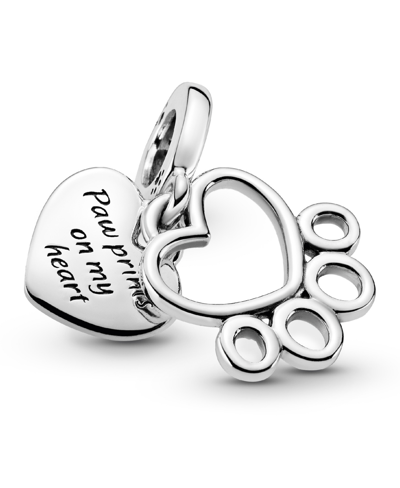 Pandora Sterling Silver Hearts Paw Print Dangle Charm In Silver