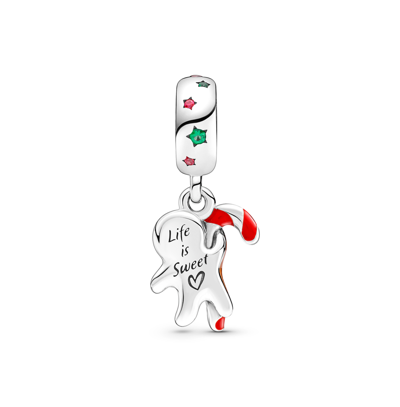 Pandora Sterling Silver Gingerbread Man Dangle Charm In Multicolor