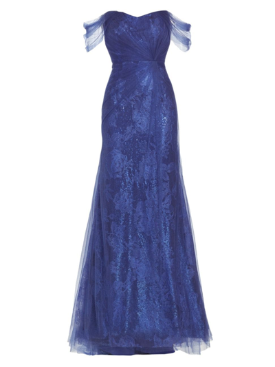 Shop Rene Ruiz Collection Women's Floral Jacquard Off-the-shoulder Gown In Periwinkle