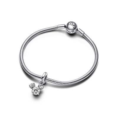 Pandora Disney Cubic Zirconia Mickey Mouse Head Silhouette Dangle Charm In Clear