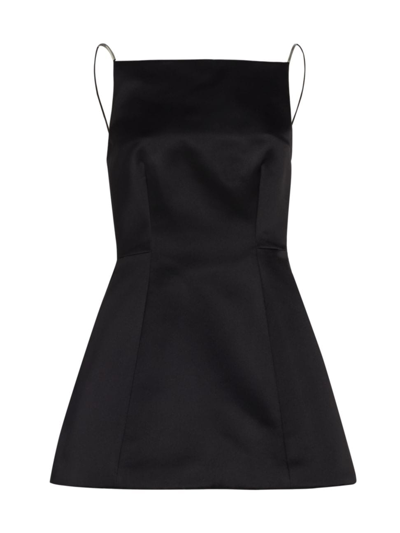 Shop Brandon Maxwell Women's Silk Boatneck Flared Minidress In Black