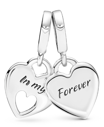 Pandora Sterling Silver Double Heart Split Dangle Charm In Pink