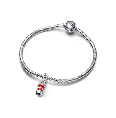 Pandora Sterling Silver Glow-in-the-dark Lighthouse Dangle Charm In Red