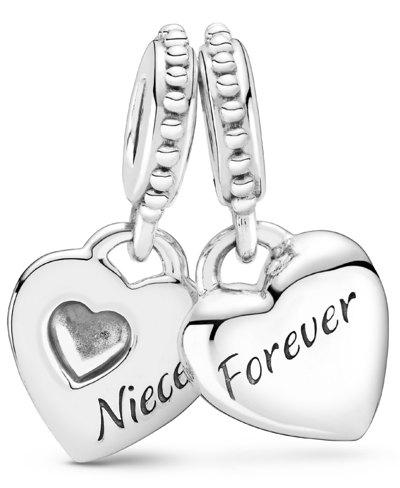 Pandora Sterling Silver Aunt Niece Split Heart Dangle Charm In Silver