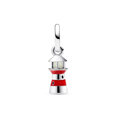 Pandora Sterling Silver Glow-in-the-dark Lighthouse Dangle Charm In Red