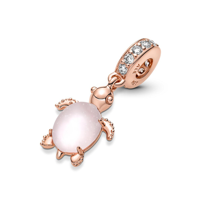 Pandora Cubic Zirconia Murano Glass Pink Sea Turtle Dangle Charm In Pink