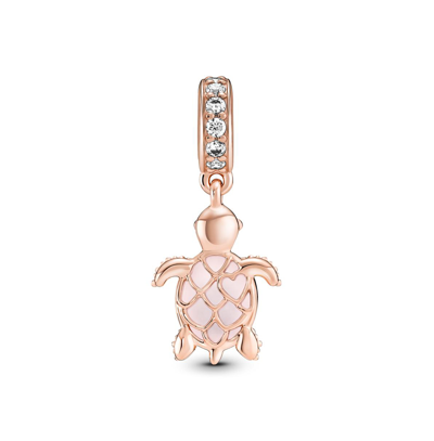 Pandora Cubic Zirconia Murano Glass Pink Sea Turtle Dangle Charm In Pink