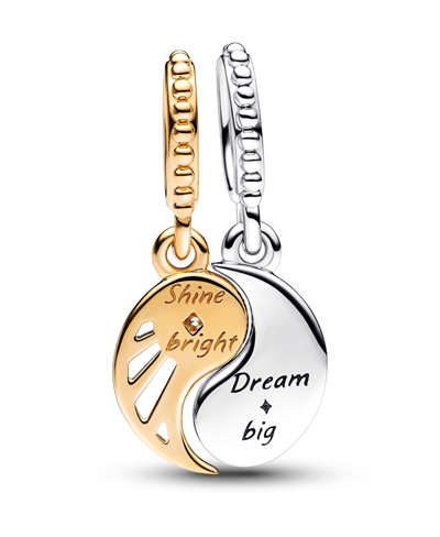 Pandora Cubic Zirconia Two-tone Splitable Sun Moon Dangle Charm In Blue