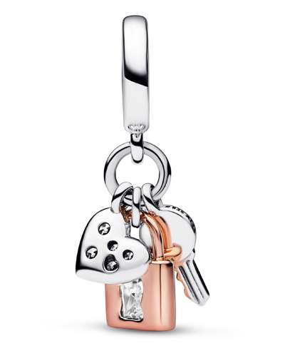 Pandora Cubic Zirconia Two-tone Key, Padlock Heart Triple Dangle Charm In Black