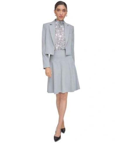 Shop Calvin Klein Womens Grey Cropped Open Front Blazer Flared Skirt In Tin Heather