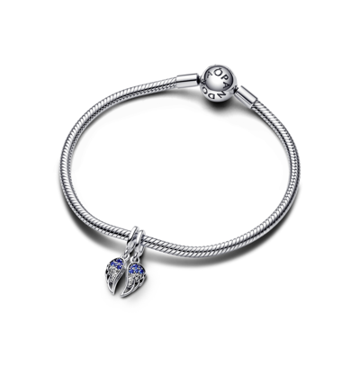 Pandora Cubic Zirconia Split Able Angel Wings Dangle Charm In Blue