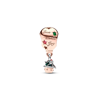 Pandora Cubic Zirconia Two-tone Santa Claus In Hot Air Balloon Charm In Multicolor