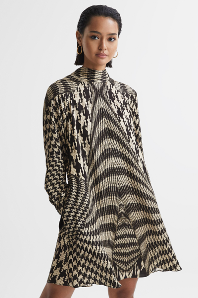Reiss Ester Placed Mono Print Flippy Dress In Black/white