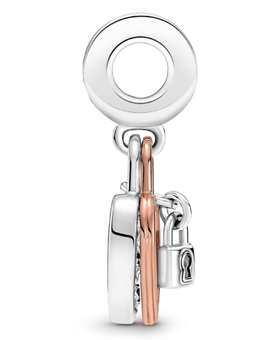 Pandora Cubic Zirconia Heart Padlock Double Dangle Charm In Clear