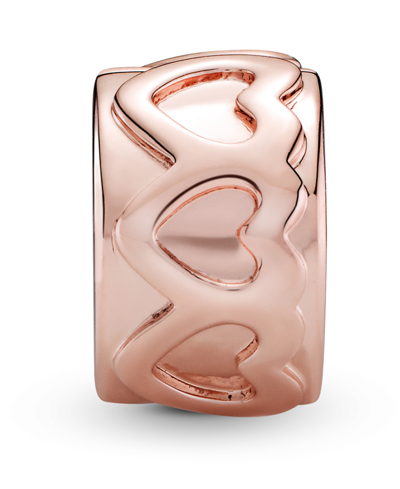 Pandora 14k Rose Gold-plated Unique Metal Blend Band Of Hearts Clip Charm In Rose-gold